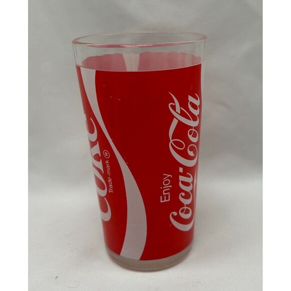 VINTAGE 1980s Coca-Cola Coke Glass Tumbler~Red & White Ribbon Logo 5.25"- 10 oz - Picture 2 of 8